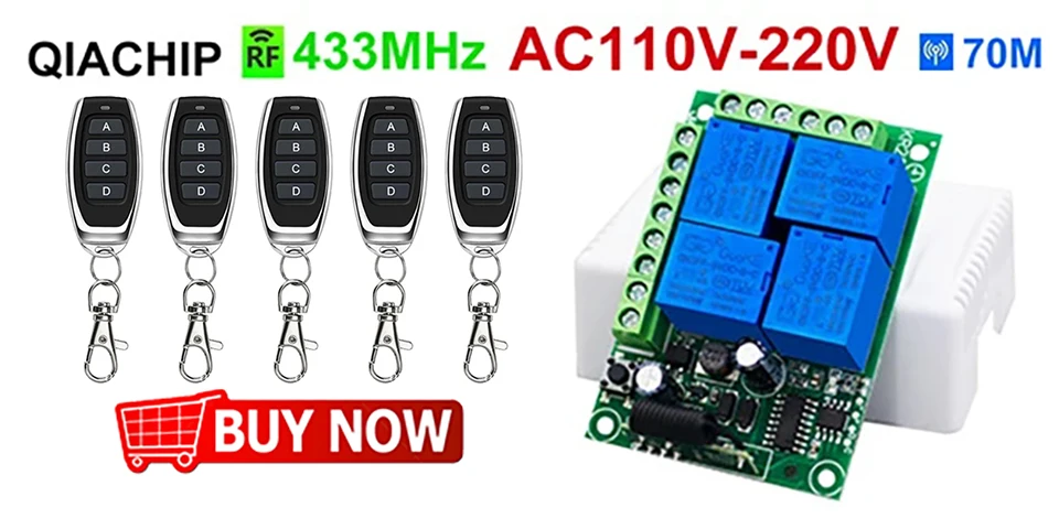 QIACHIP 433 MHz AC 110V 220V 2CH RF Remote Control Switch Controller + Universal RF Relay Receiver For Light Garage Door Opener