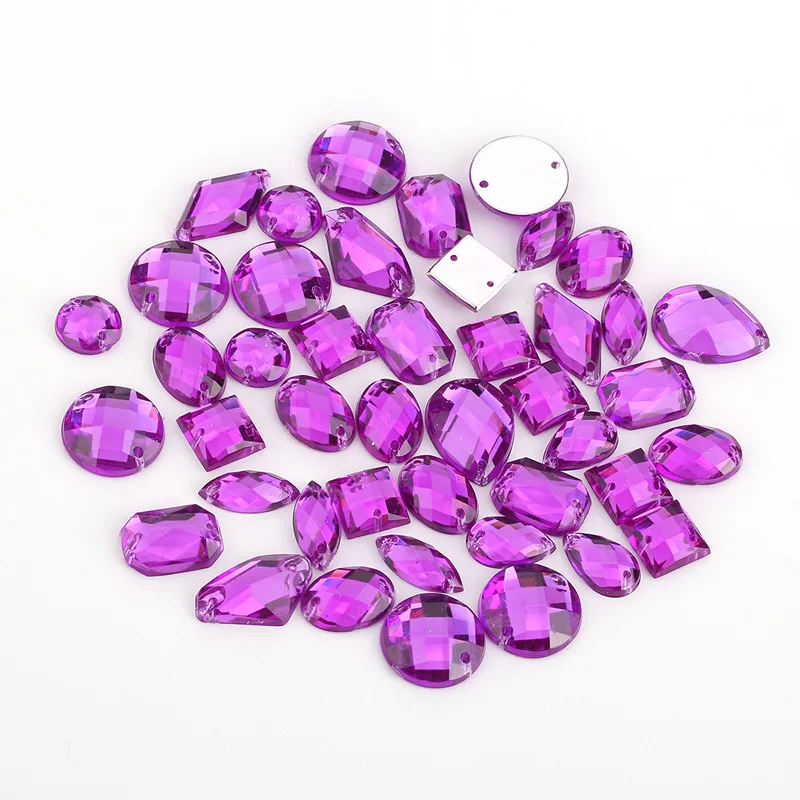 100pcs Mixed Shapes Rhinestones Glitter Crystal Acrylic Sew On Flatback Rhinestones Stone For DIY Clothes Sewing Beads
