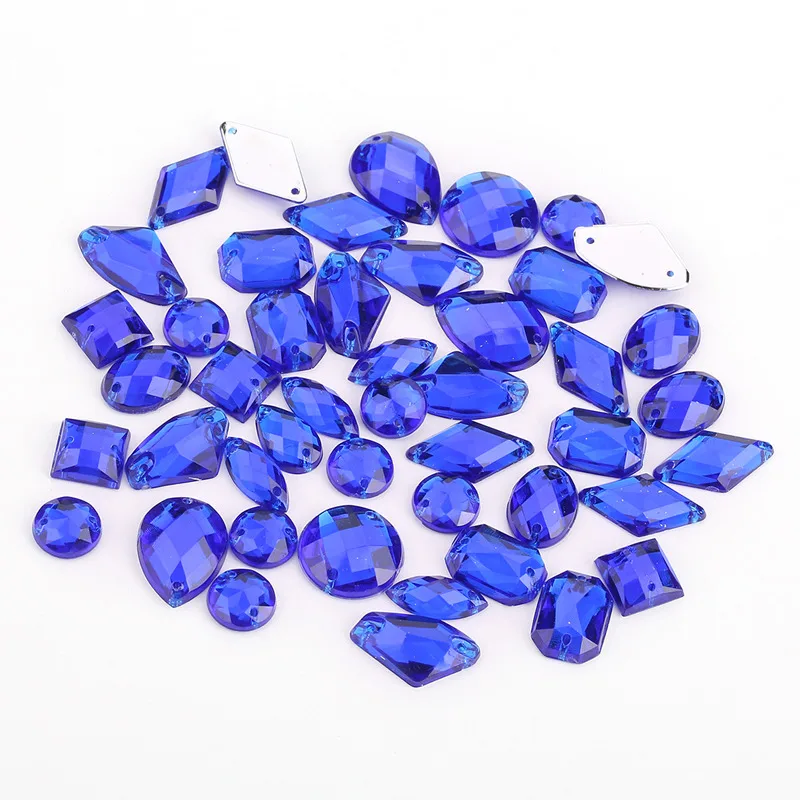 100pcs Mixed Shapes Rhinestones Glitter Crystal Acrylic Sew On Flatback Rhinestones Stone For DIY Clothes Sewing Beads