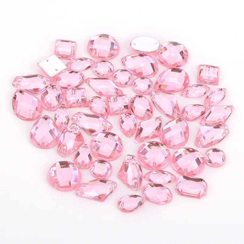 100pcs Mixed Shapes Rhinestones Glitter Crystal Acrylic Sew On Flatback Rhinestones Stone For DIY Clothes Sewing Beads