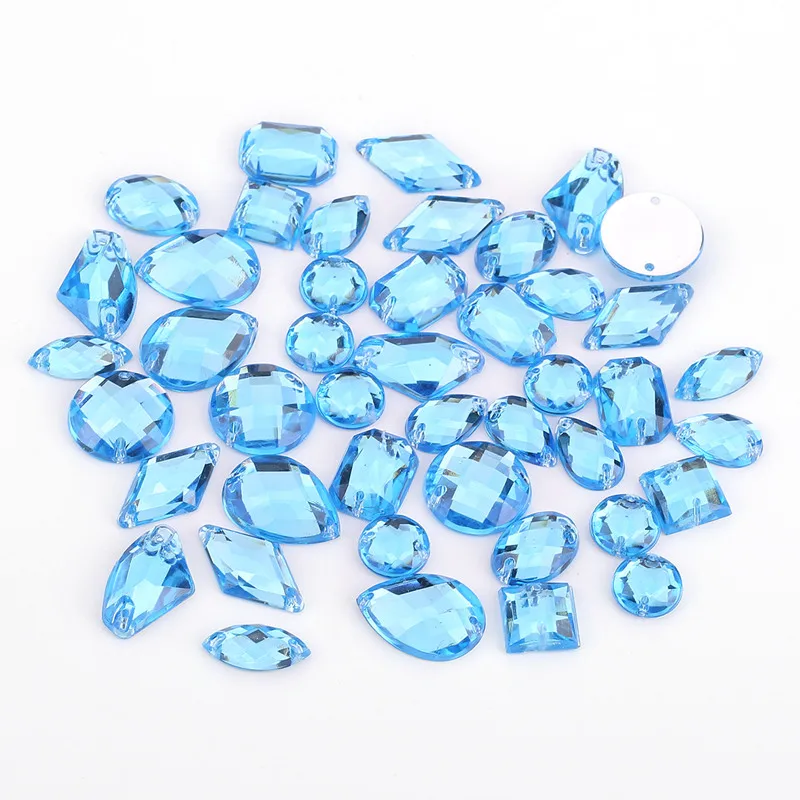 100pcs Mixed Shapes Rhinestones Glitter Crystal Acrylic Sew On Flatback Rhinestones Stone For DIY Clothes Sewing Beads