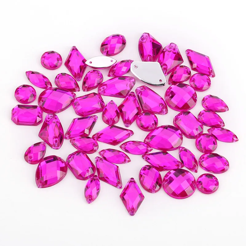 100pcs Mixed Shapes Rhinestones Glitter Crystal Acrylic Sew On Flatback Rhinestones Stone For DIY Clothes Sewing Beads