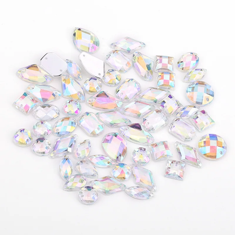 100pcs Mixed Shapes Rhinestones Glitter Crystal Acrylic Sew On Flatback Rhinestones Stone For DIY Clothes Sewing Beads