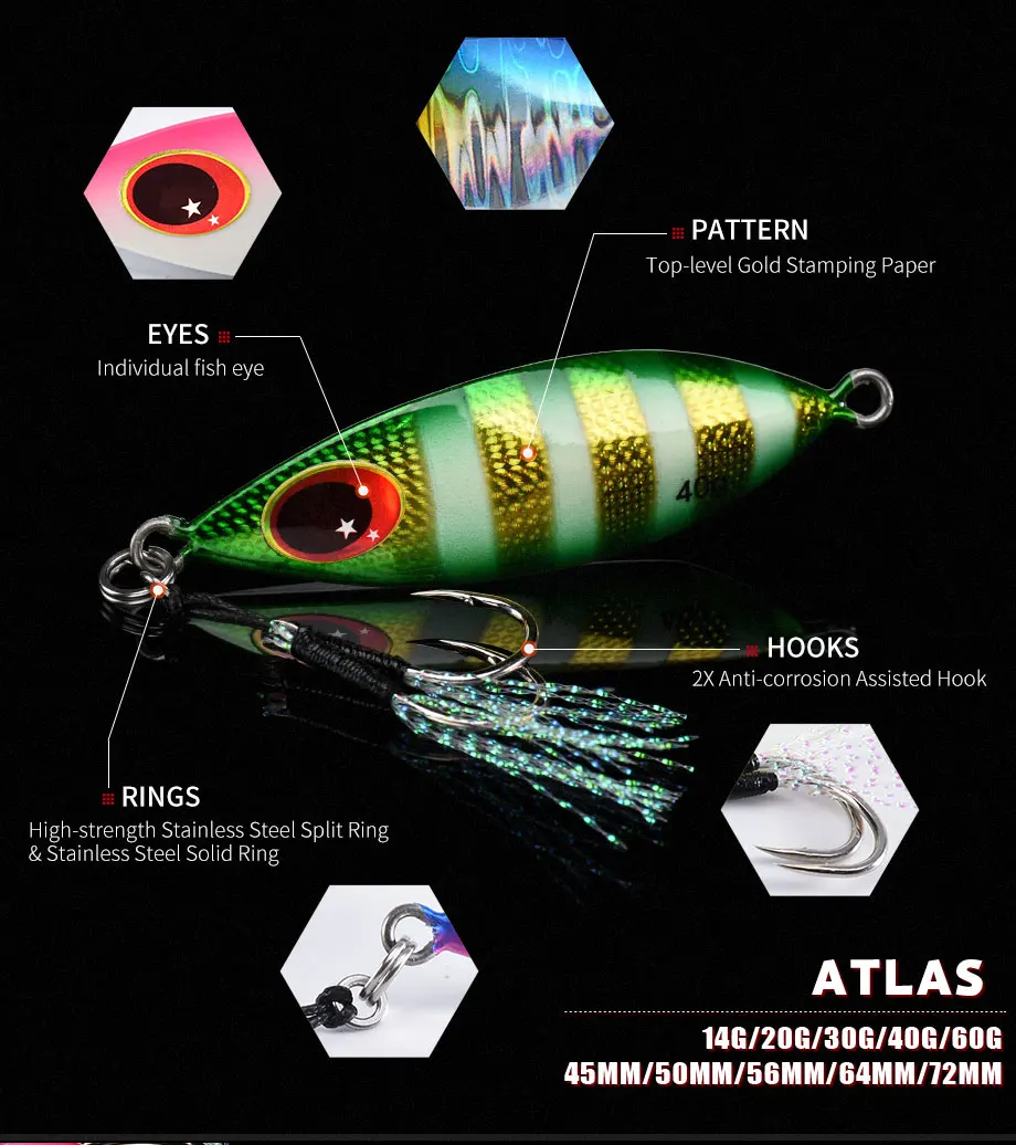 ALLBLUE ATLAS Metal Jig Spoon Lure 14G 20G 30G 40G 60G  Artificial Bait Shore Slow Jigging Super Hard Bass Fishing Tackle
