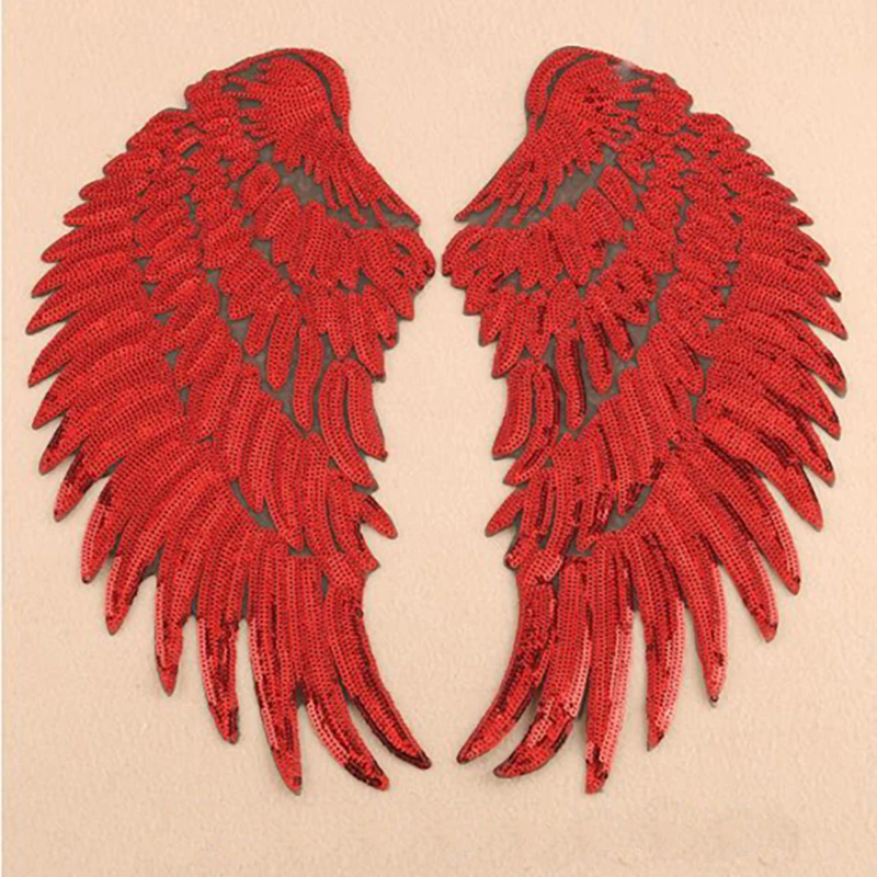 1 Pair Fashion Large Sequins Wing Embroidery Patch Fabric For Clothing Applique Coat DIY Accessories Iron On Repair