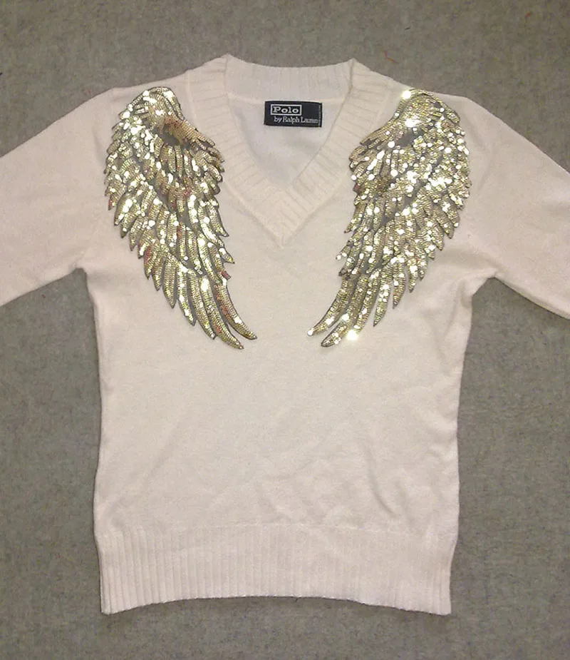 1 Pair Fashion Large Sequins Wing Embroidery Patch Fabric For Clothing Applique Coat DIY Accessories Iron On Repair