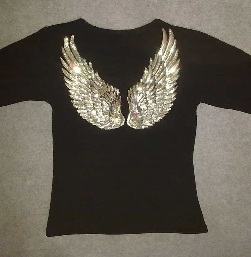 1 Pair Fashion Large Sequins Wing Embroidery Patch Fabric For Clothing Applique Coat DIY Accessories Iron On Repair
