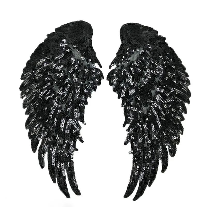 1 Pair Fashion Large Sequins Wing Embroidery Patch Fabric For Clothing Applique Coat DIY Accessories Iron On Repair
