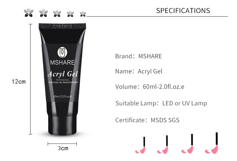 MSHARE Poly Nail Extension Gel TPO Hema Free Milky White Nails 60g Nail Extension Camouflage Quick Building Finger 60ml