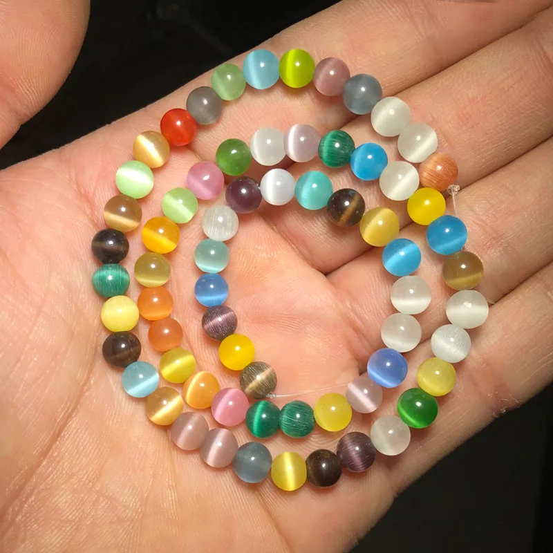YHBZRET Colorful Cat Eye Beads opal Natural Stone Round glass Loose Spacer beads for Jewelry making DIY bracelets 4/6/8/10/12MM