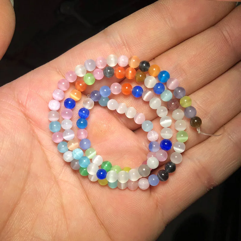 YHBZRET Colorful Cat Eye Beads opal Natural Stone Round glass Loose Spacer beads for Jewelry making DIY bracelets 4/6/8/10/12MM