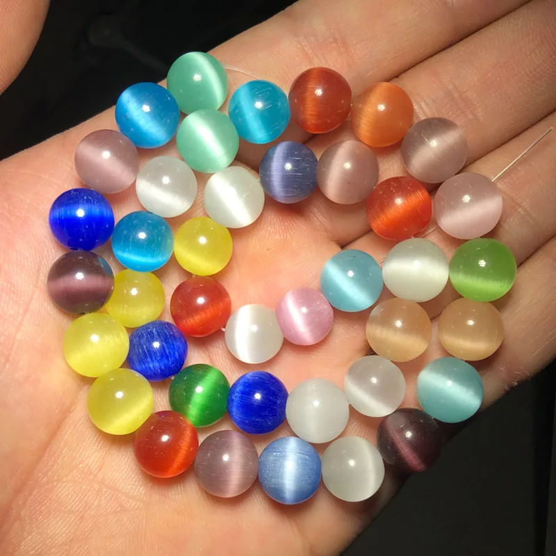 YHBZRET Colorful Cat Eye Beads opal Natural Stone Round glass Loose Spacer beads for Jewelry making DIY bracelets 4/6/8/10/12MM
