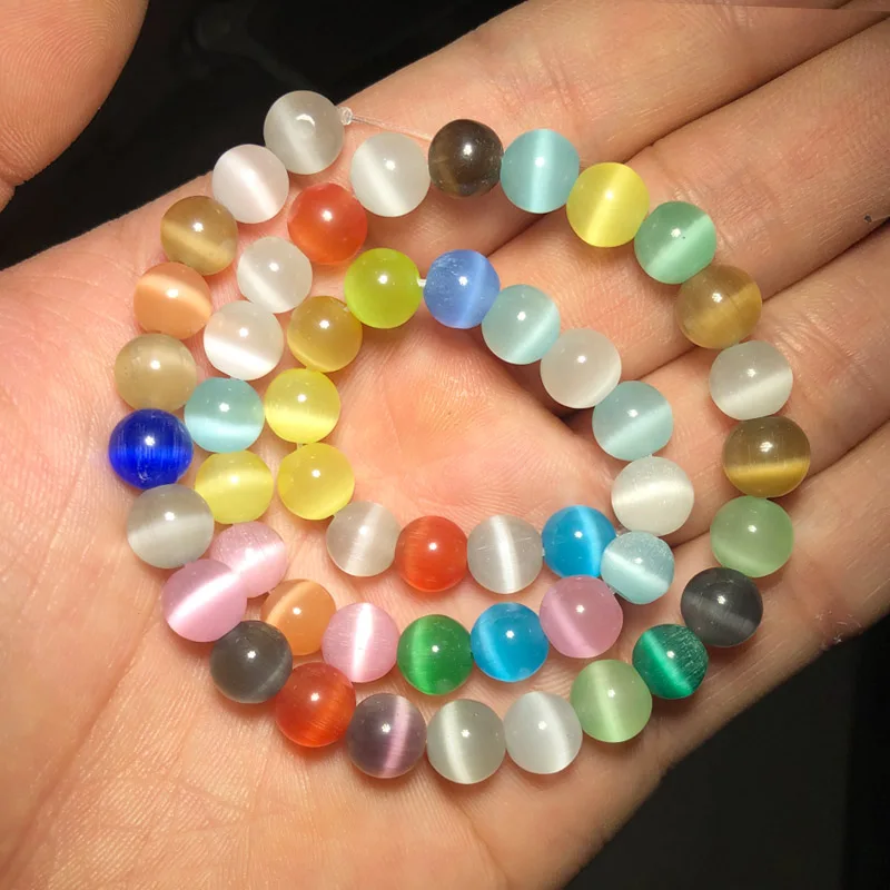 YHBZRET Colorful Cat Eye Beads opal Natural Stone Round glass Loose Spacer beads for Jewelry making DIY bracelets 4/6/8/10/12MM