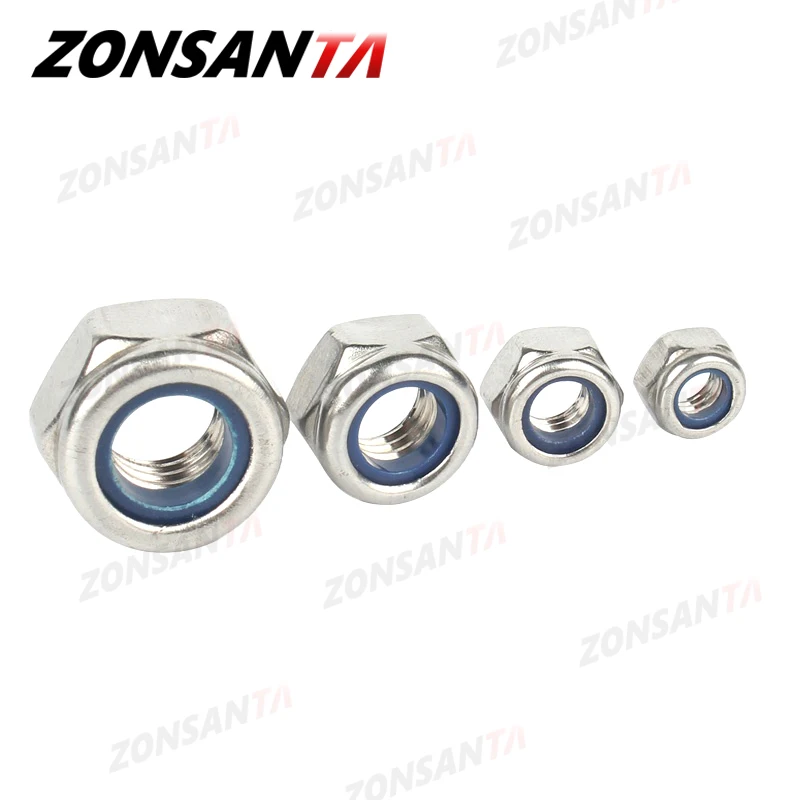 ZONSANTA Nylon Locknut 304 Stainless Steel Hex Hexagon Lock Nut DIN985 M2 M2.5 M3 M4 M5 M6 M8 M10 M12 M14 M16 M20 Non Slip Nuts