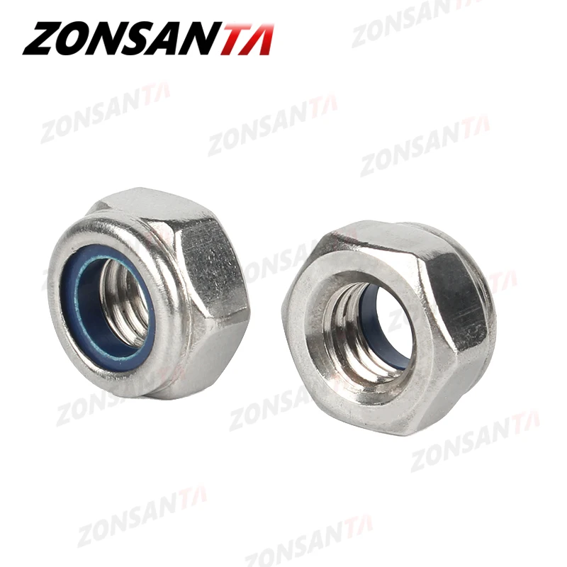 ZONSANTA Nylon Locknut 304 Stainless Steel Hex Hexagon Lock Nut DIN985 M2 M2.5 M3 M4 M5 M6 M8 M10 M12 M14 M16 M20 Non Slip Nuts