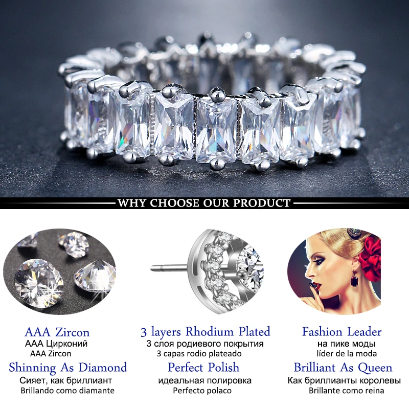 LXOEN Silver Color Square CZ Rings Paved Austrian Zircon Fashion Women Ring for Party Engagement Ring Jewelry Gift