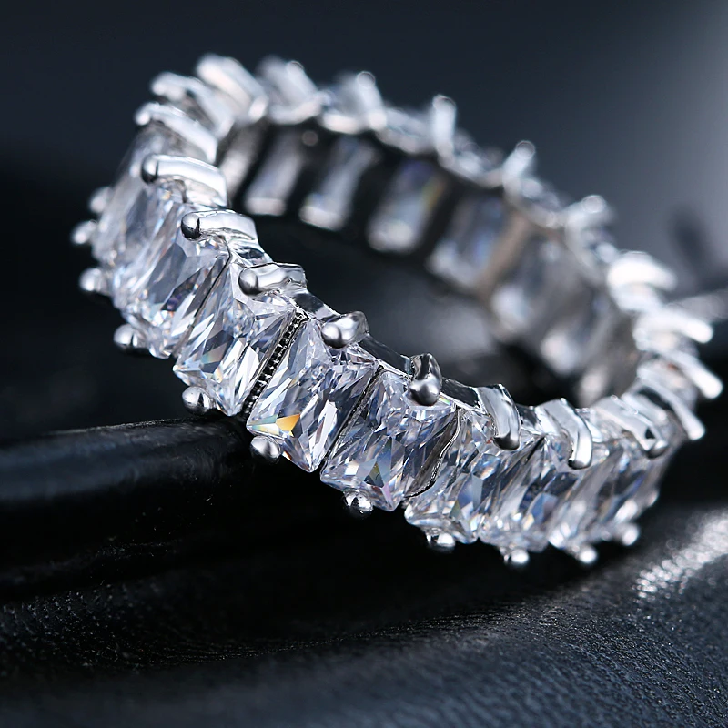 LXOEN Silver Color Square CZ Rings Paved Austrian Zircon Fashion Women Ring for Party Engagement Ring Jewelry Gift
