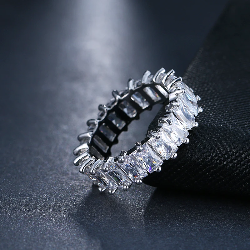 LXOEN Silver Color Square CZ Rings Paved Austrian Zircon Fashion Women Ring for Party Engagement Ring Jewelry Gift