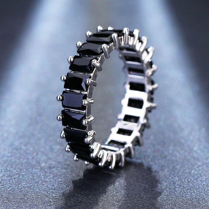 LXOEN Silver Color Square CZ Rings Paved Austrian Zircon Fashion Women Ring for Party Engagement Ring Jewelry Gift
