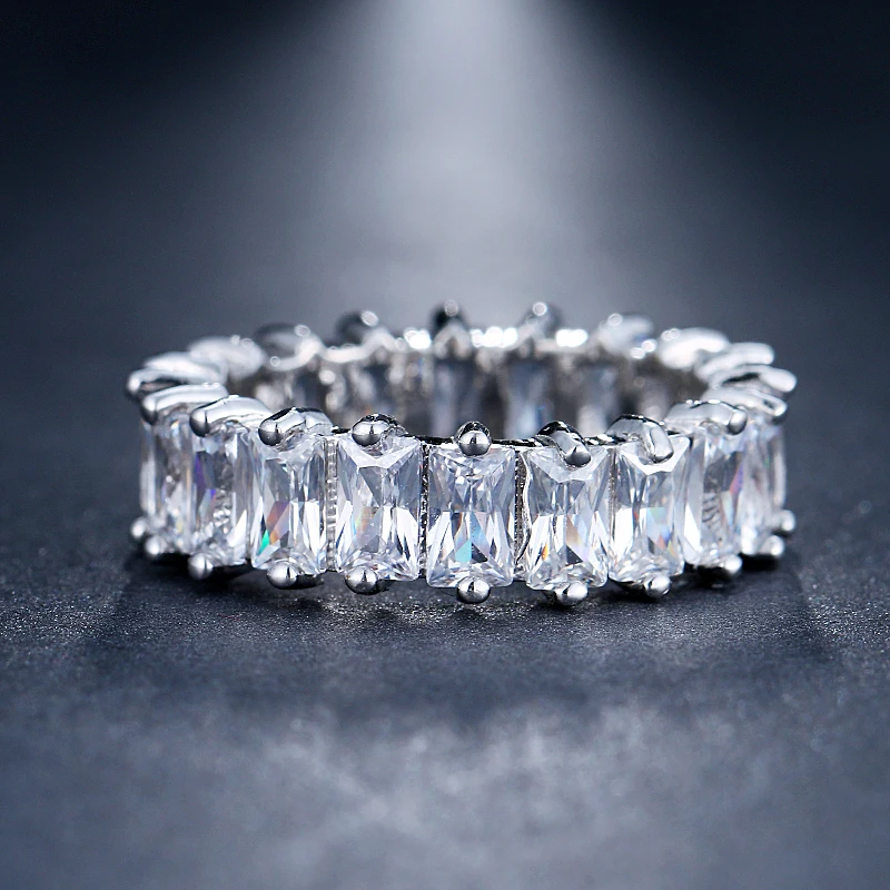 LXOEN Silver Color Square CZ Rings Paved Austrian Zircon Fashion Women Ring for Party Engagement Ring Jewelry Gift