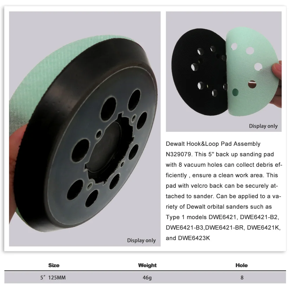 3 PCS 5 Inch 125MM 8-Hole Hook and Loop Sanding Pad Sander Backing Pad for Type 1, DWE6421 DWE6421K DWE6423 DEWALT Sander