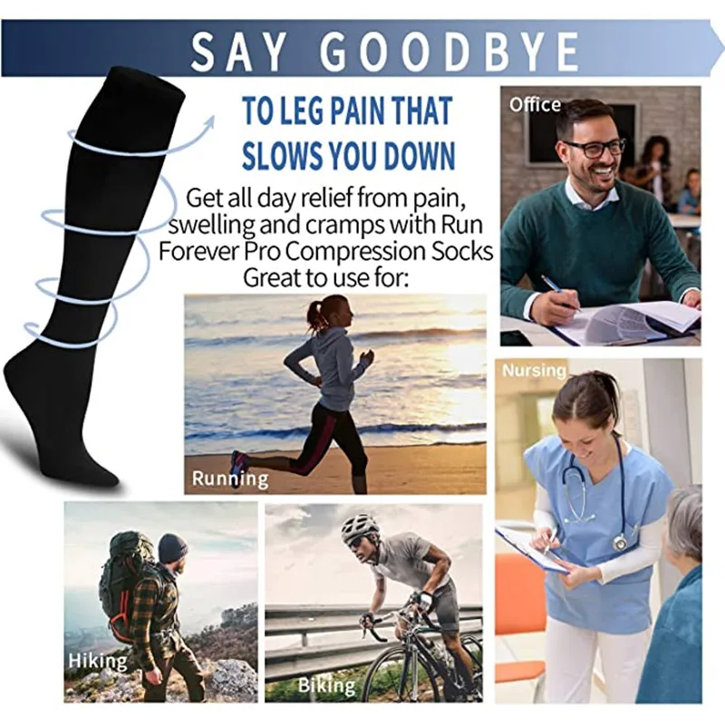 2 Pairs Compression Stockings Blood Circulation Promotion Slimming Sport Nurse Socks Anti Fatigue Comfort Knee High