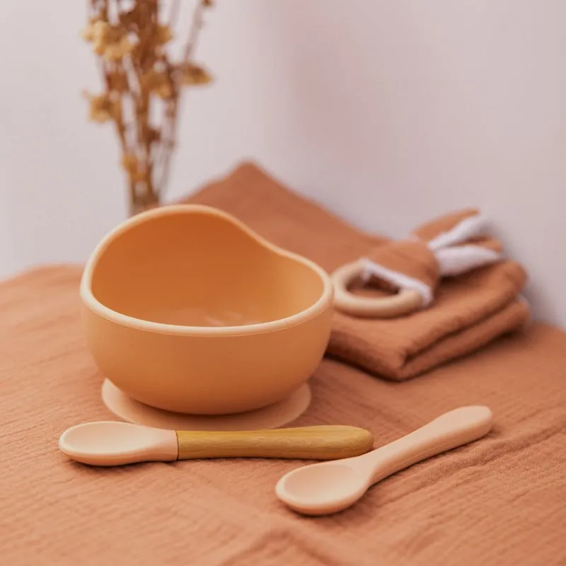 Baby Wooden Spoon Silicone Wooden Baby Feeding Spoon Organic Soft Tip Spoon BPA Free Food Grade Material Handle Toddlers Gifts