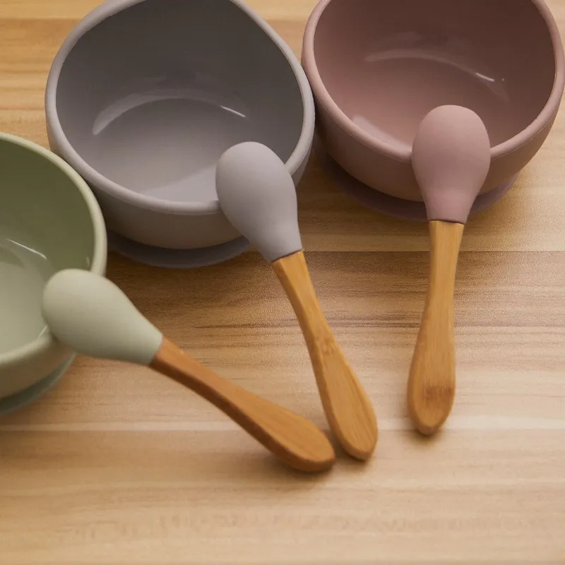 Baby Wooden Spoon Silicone Wooden Baby Feeding Spoon Organic Soft Tip Spoon BPA Free Food Grade Material Handle Toddlers Gifts