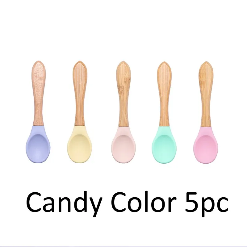 Baby Wooden Spoon Silicone Wooden Baby Feeding Spoon Organic Soft Tip Spoon BPA Free Food Grade Material Handle Toddlers Gifts