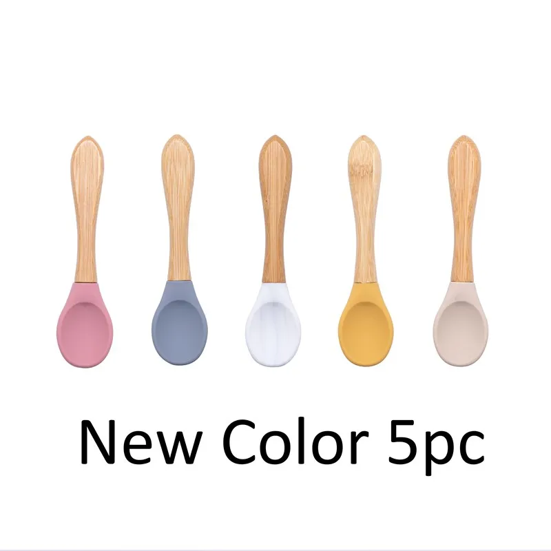 Baby Wooden Spoon Silicone Wooden Baby Feeding Spoon Organic Soft Tip Spoon BPA Free Food Grade Material Handle Toddlers Gifts