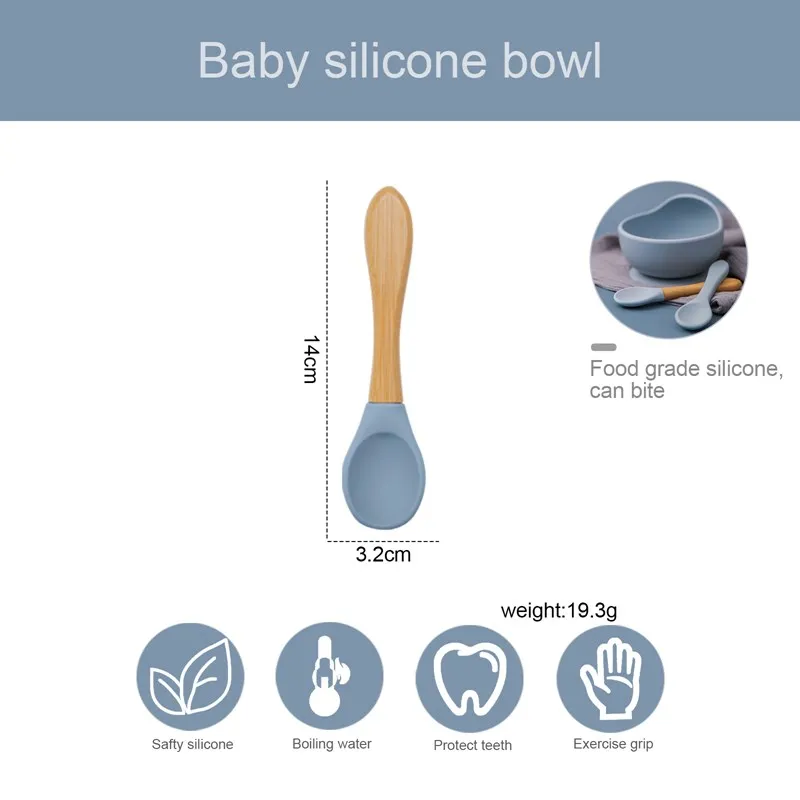Baby Wooden Spoon Silicone Wooden Baby Feeding Spoon Organic Soft Tip Spoon BPA Free Food Grade Material Handle Toddlers Gifts