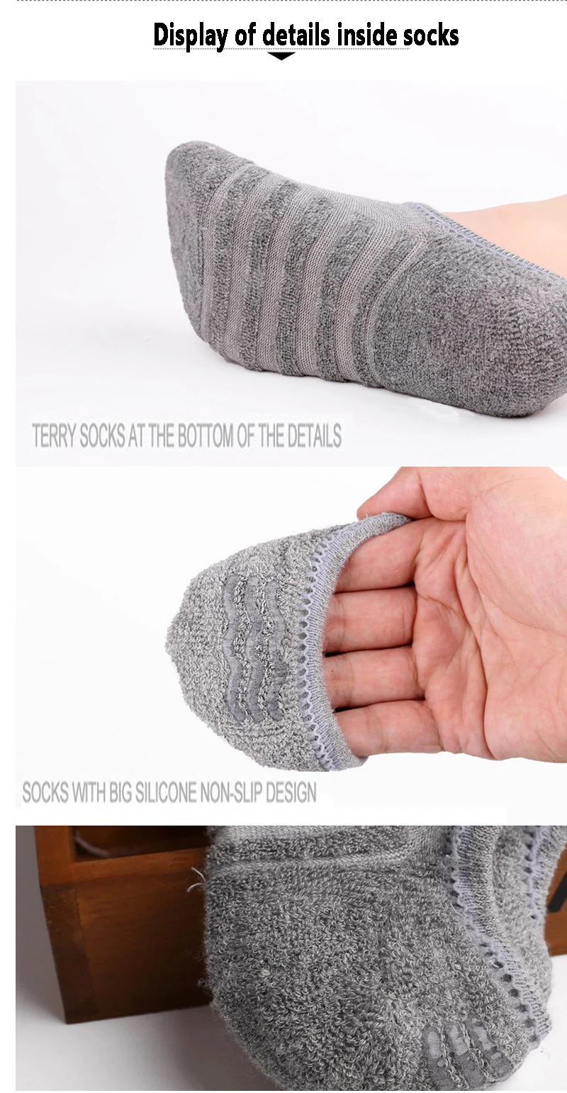 5 Pairs/Lot Men Towel Bottom Boat Socks Sport Sweat Breathes Silicone Anti-Slip Lnvisible Socks Spring Summer New Fashion
