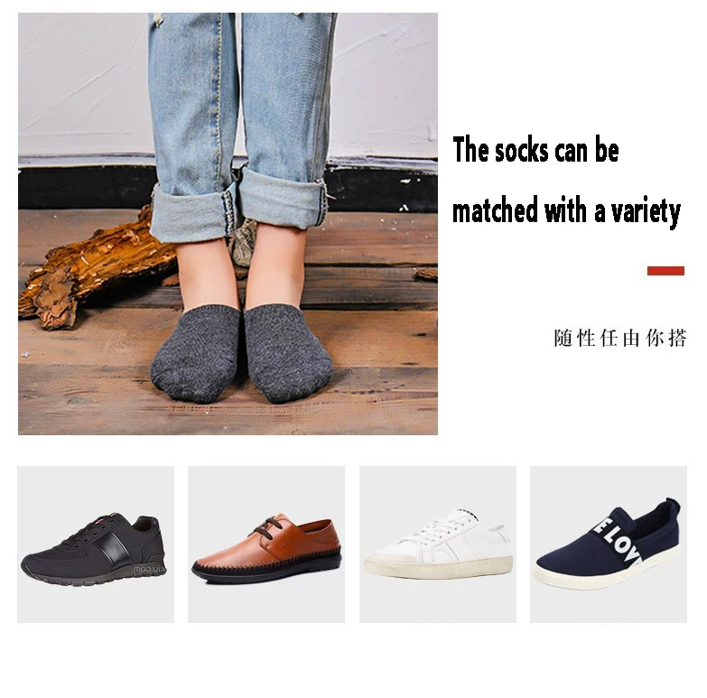 5 Pairs/Lot Men Towel Bottom Boat Socks Sport Sweat Breathes Silicone Anti-Slip Lnvisible Socks Spring Summer New Fashion
