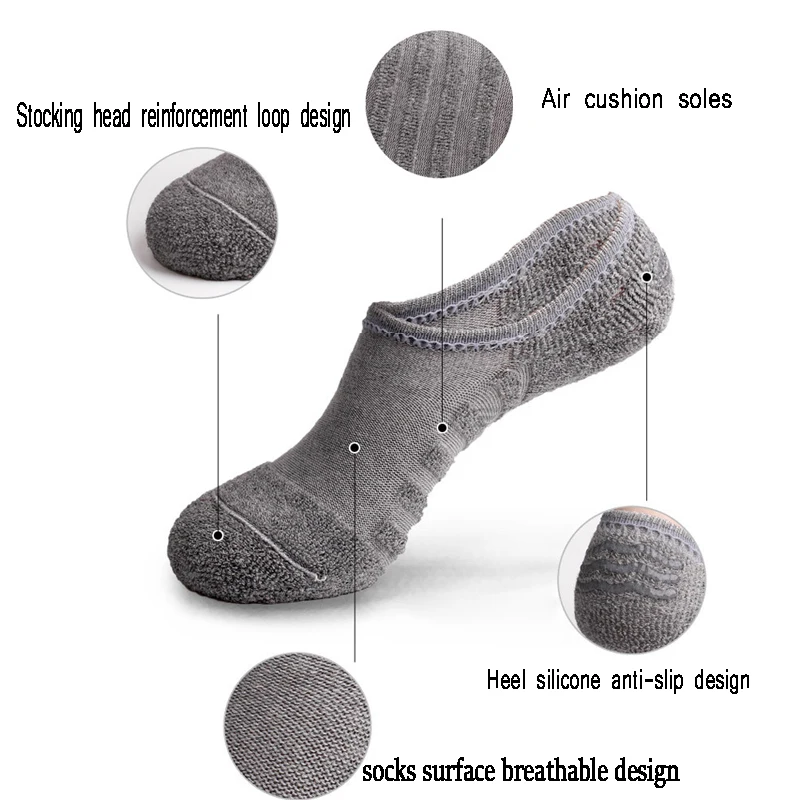 5 Pairs/Lot Men Towel Bottom Boat Socks Sport Sweat Breathes Silicone Anti-Slip Lnvisible Socks Spring Summer New Fashion