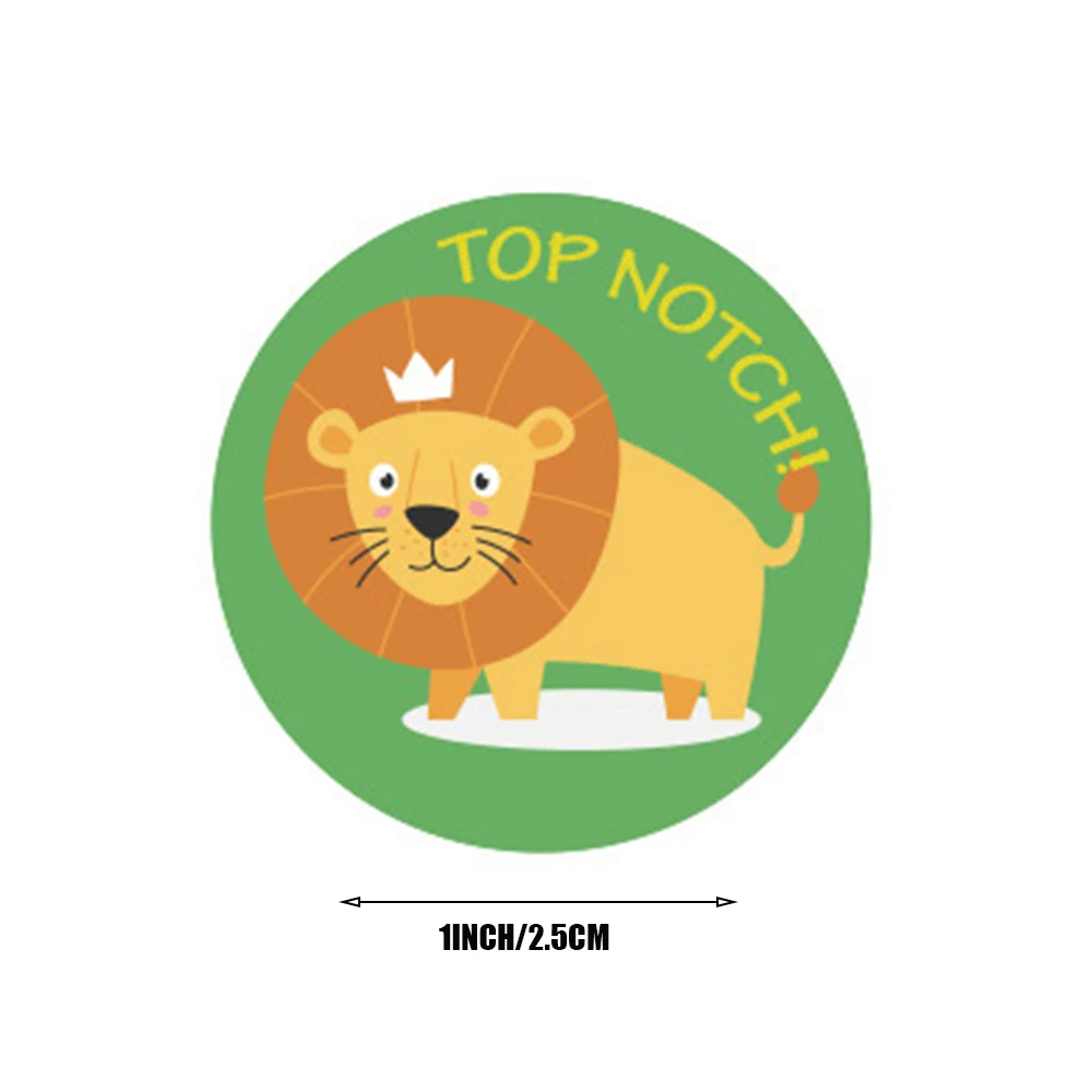 50-500Pcs Round English Cartoon Animal Stickers Teacher Reward Students Stickers Self-adhesive Stationery Stickers