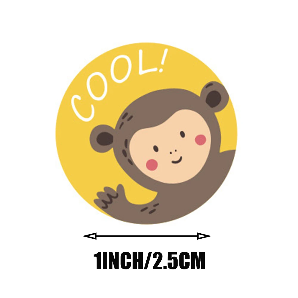 50-500Pcs Round English Cartoon Animal Stickers Teacher Reward Students Stickers Self-adhesive Stationery Stickers