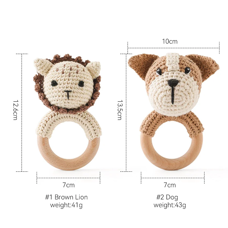 1PC Crochet Animal Bear Rattle Toy Soother Bracelet Wooden Teether Ring Baby Product Mobile Pram Crib Wooden Toys Newborn Gifts