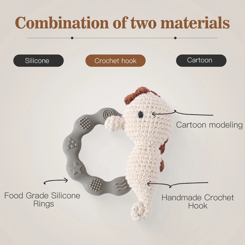 1PC Crochet Animal Bear Rattle Toy Soother Bracelet Wooden Teether Ring Baby Product Mobile Pram Crib Wooden Toys Newborn Gifts