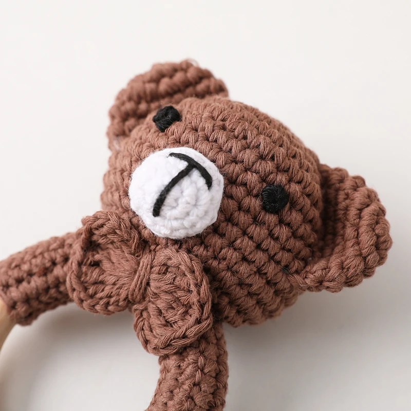 1PC Crochet Animal Bear Rattle Toy Soother Bracelet Wooden Teether Ring Baby Product Mobile Pram Crib Wooden Toys Newborn Gifts