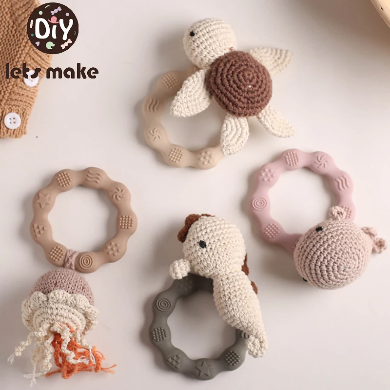 1PC Crochet Animal Bear Rattle Toy Soother Bracelet Wooden Teether Ring Baby Product Mobile Pram Crib Wooden Toys Newborn Gifts
