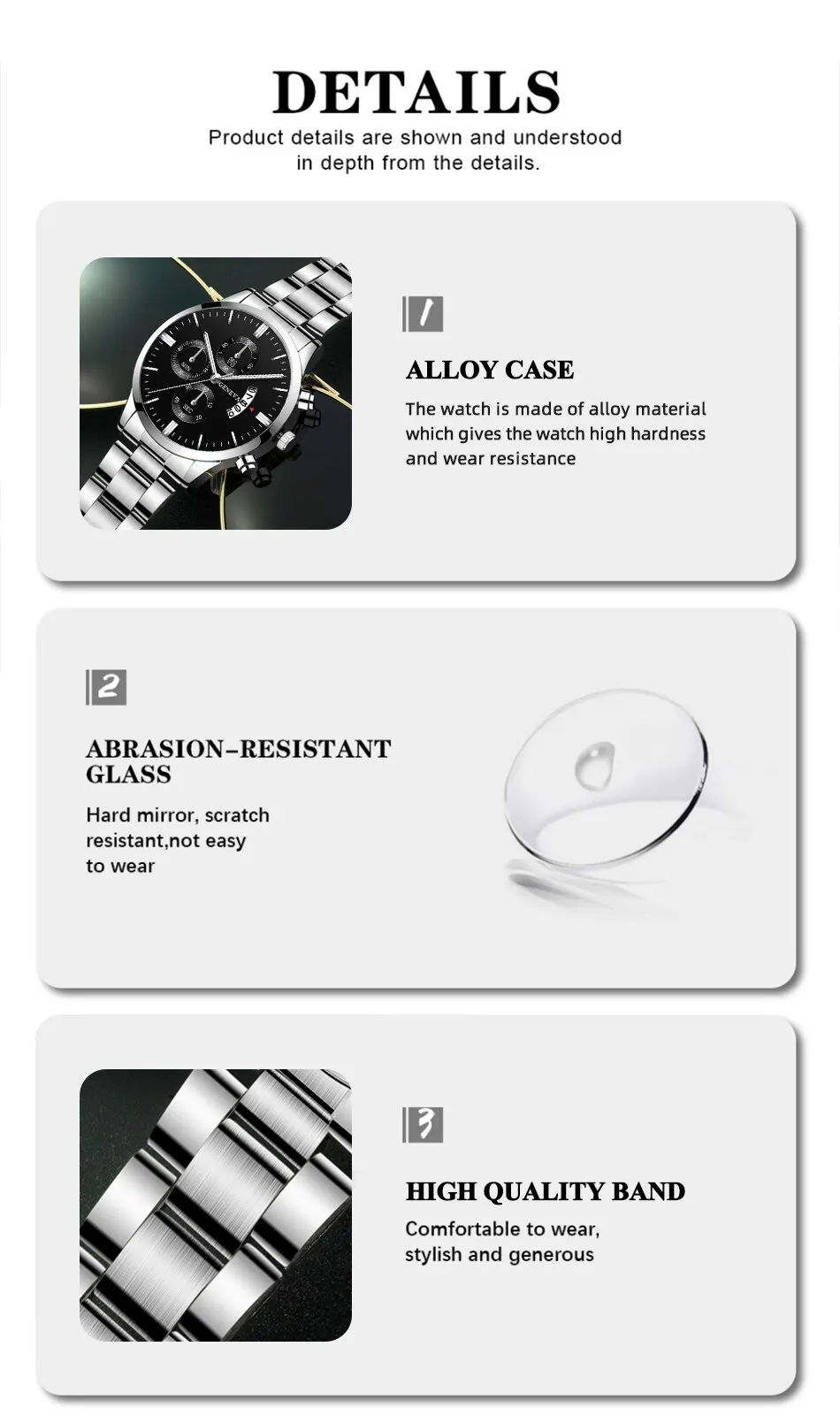 Fashion Mens Watches Luxury Silver Stainless Steel Quartz Wrist Watch Man Business Watch for Men Calendar Clock Reloj Hombre