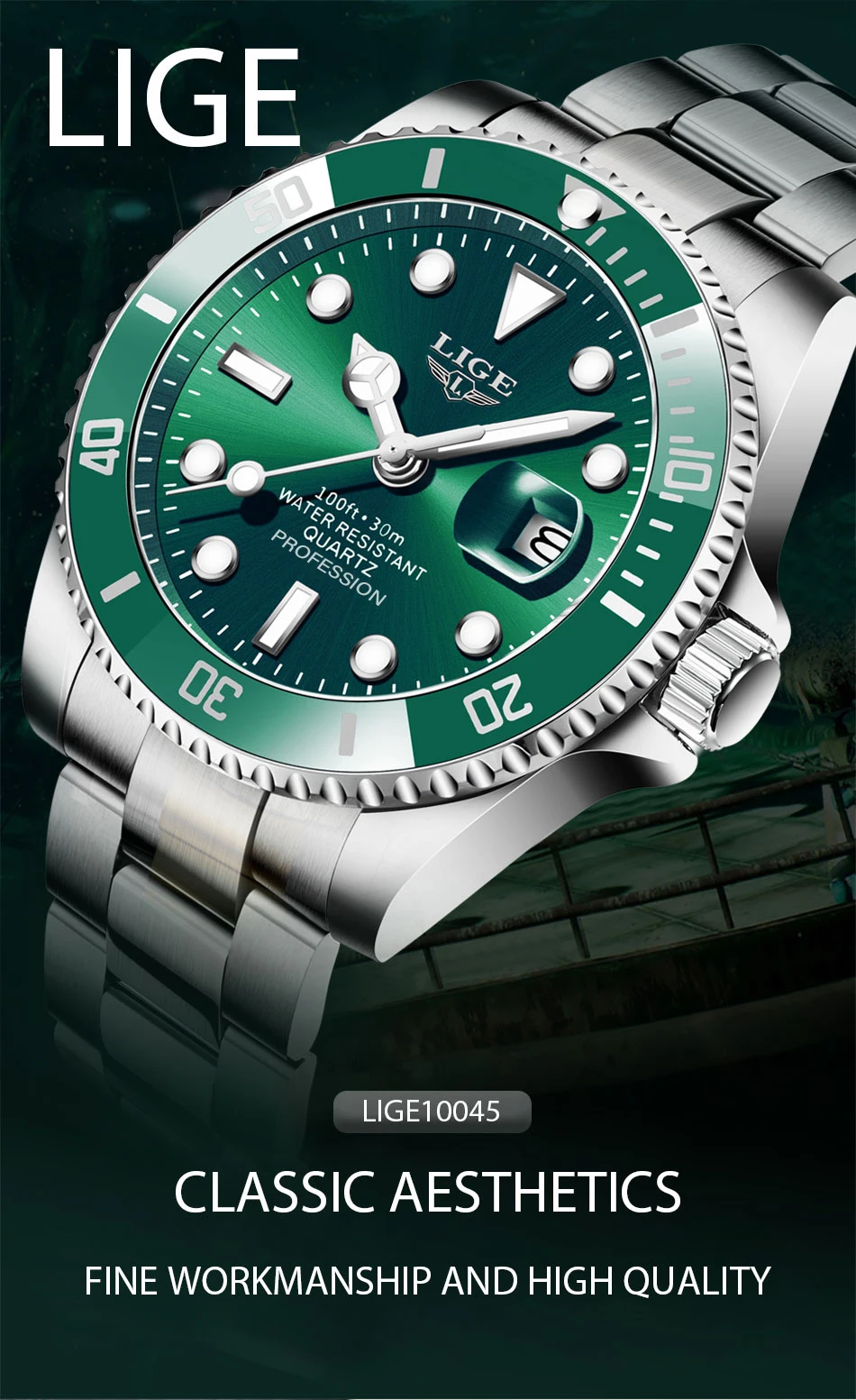 LIGE Top Brand Luxury Fashion Diver Watch Men 30ATM Waterproof Date Clock Sport Watches Mens Quartz Wristwatch Relogio Masculino