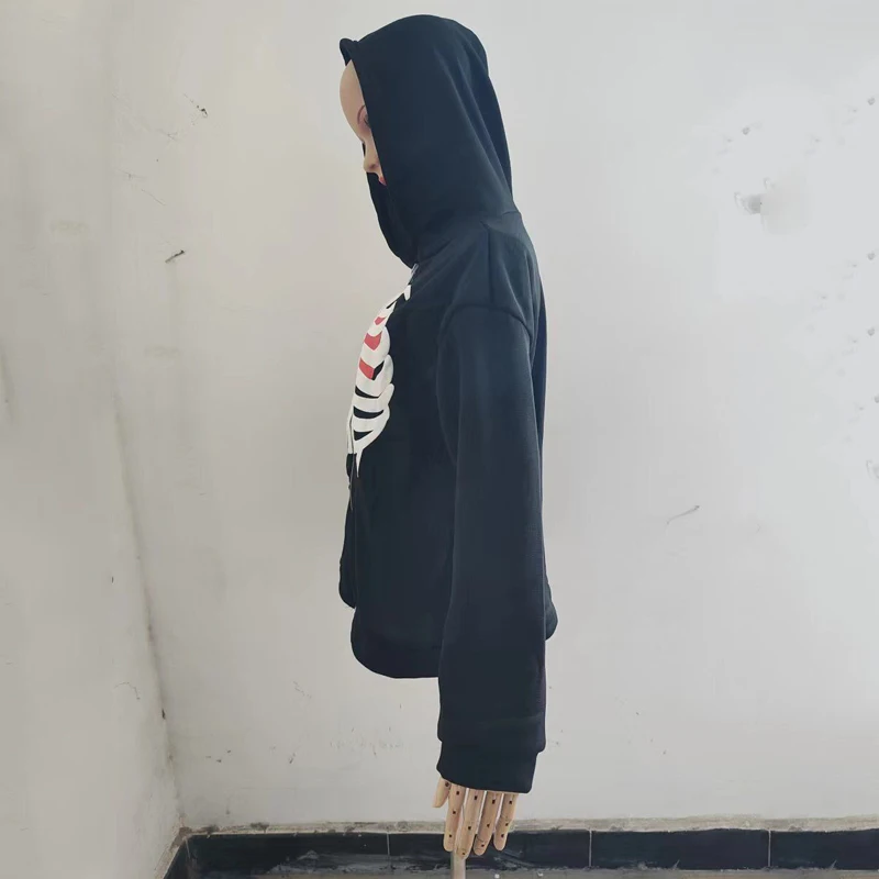Y2K Skeleton Hoodies Women 2026 Vrouwen Gothic Zwart Zip Up Oversized Sweatshirt Dames Retro Harajuku Capuchon Streetwear Tops