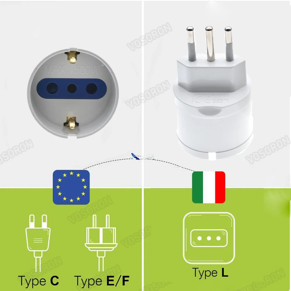 European Euro Eu Plug To Italy Standard Power Plug Adapter Socket 10A/16A Travel Converter AC 110~250V