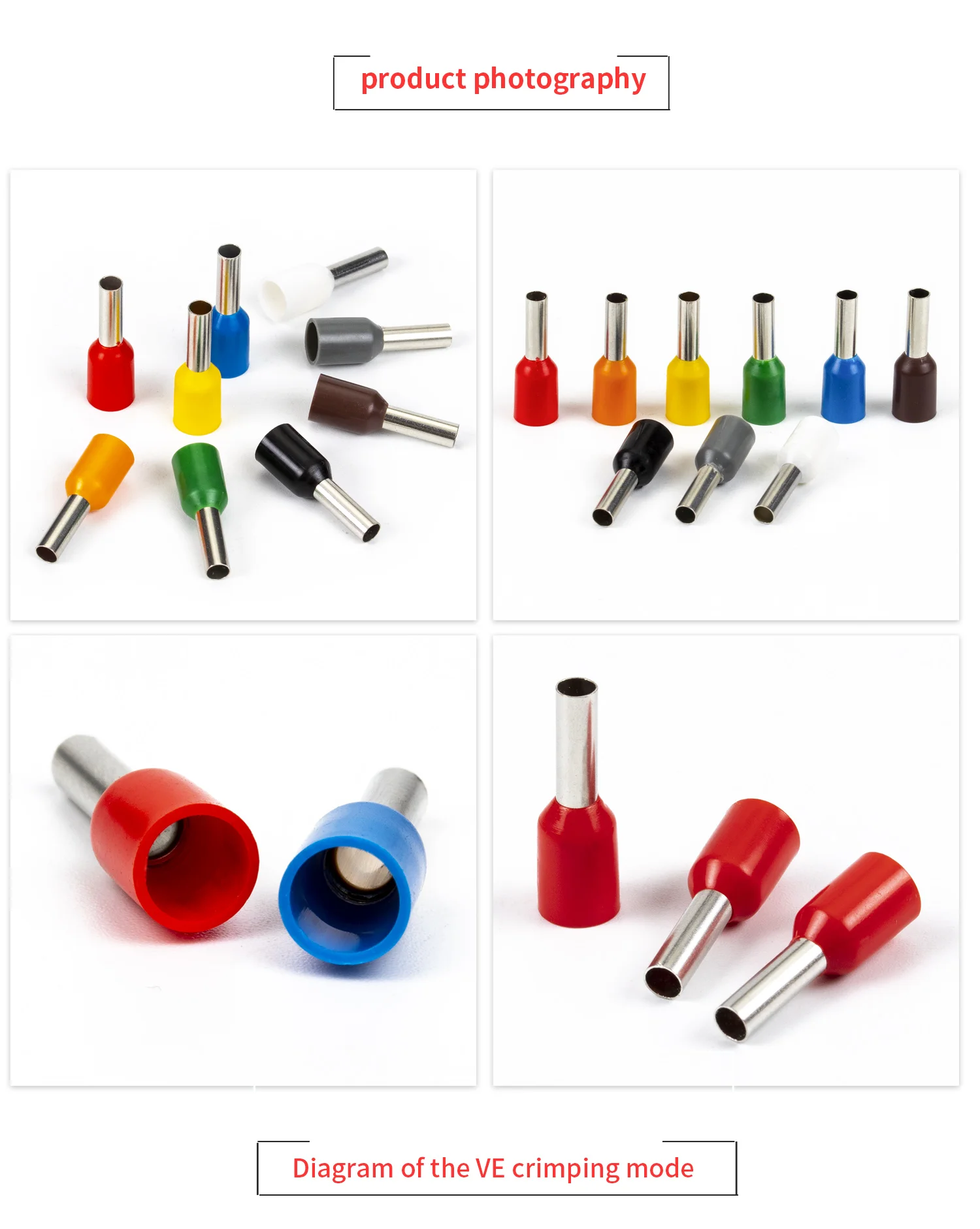 100pcs E2508 Insulated Ferrules Terminal Block Cord End Wire Connector Electrical Crimp Terminator Wire For 2.5mm2, 14 AWG