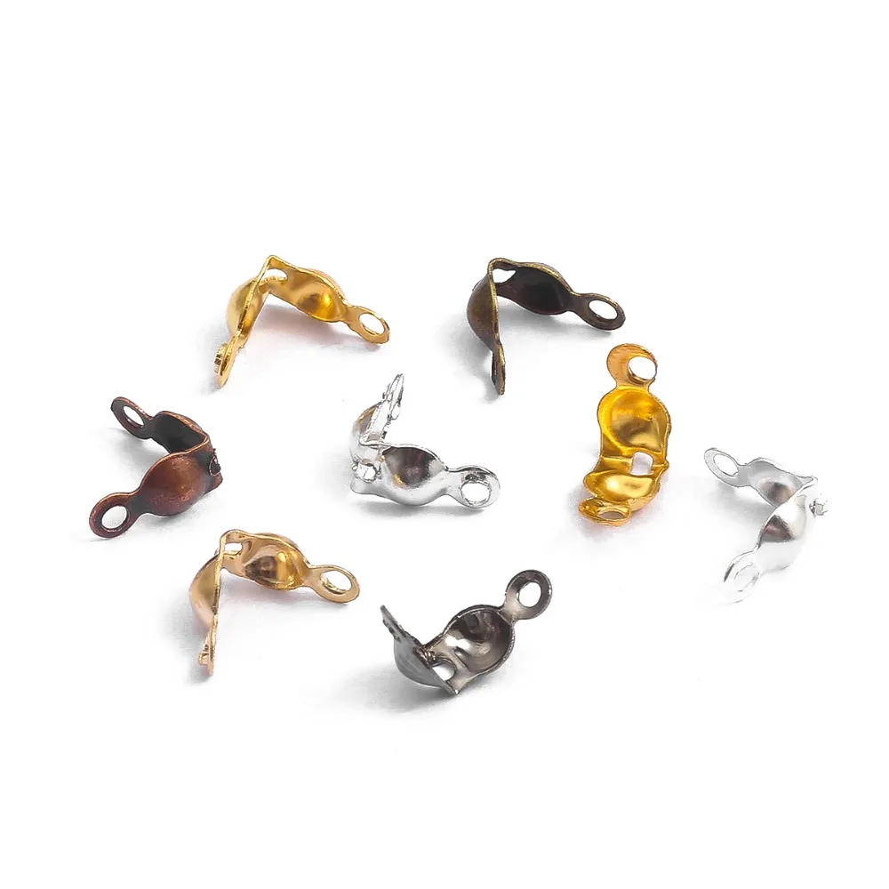 100pcs/lot Connector Clasp Fitting 4x7mm Ball Chain Calotte End Crimps Beads Connector Components For DIY Jewelry Making Supplie