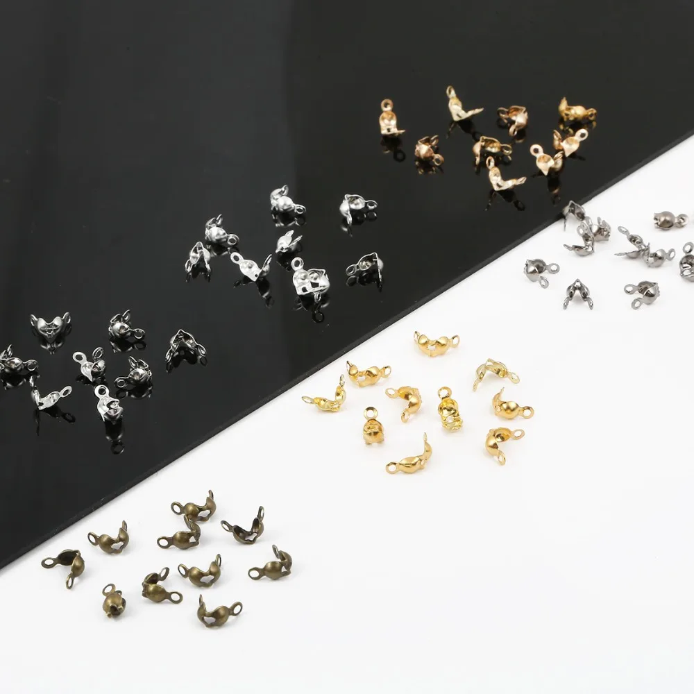 100pcs/lot Connector Clasp Fitting 4x7mm Ball Chain Calotte End Crimps Beads Connector Components For DIY Jewelry Making Supplie