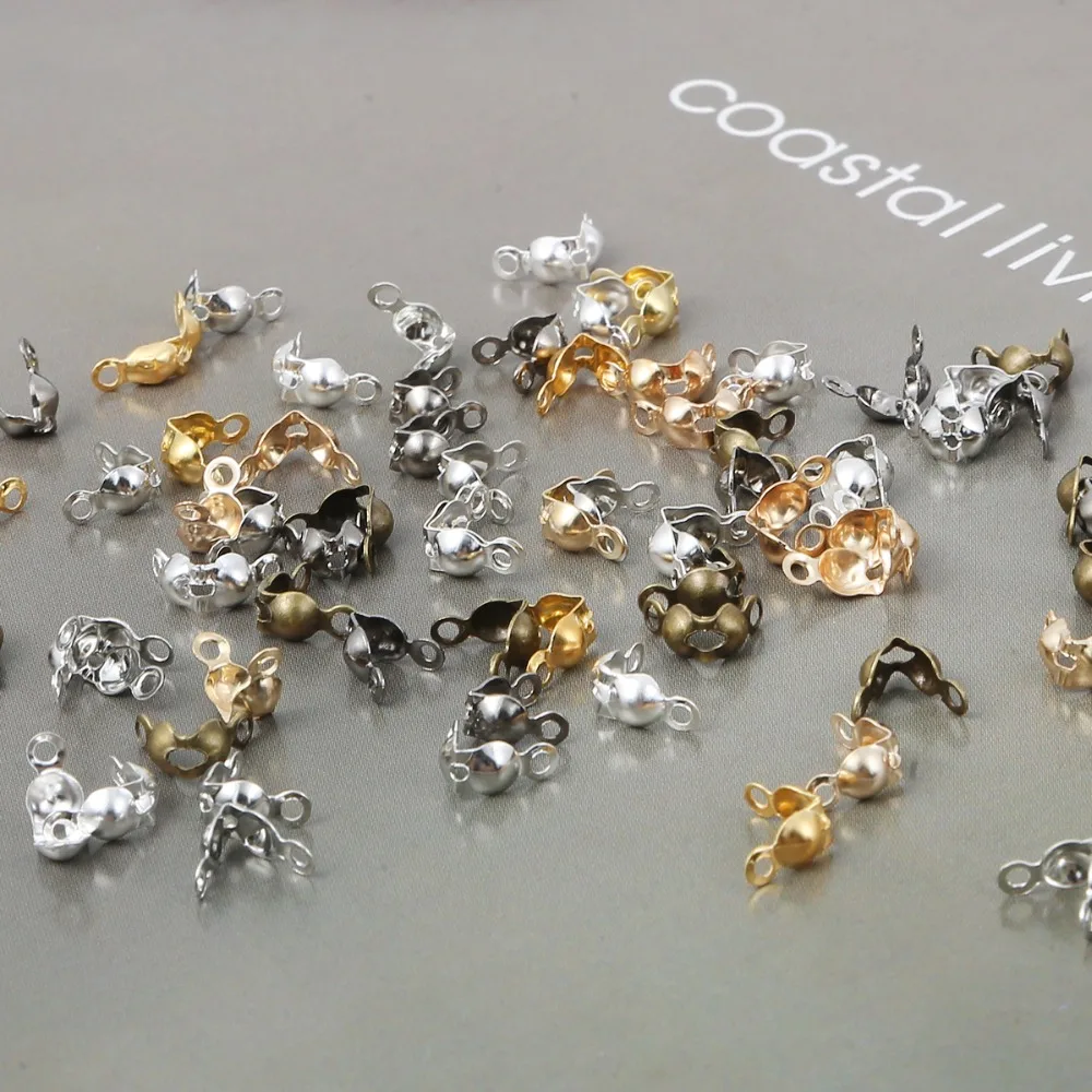 100pcs/lot Connector Clasp Fitting 4x7mm Ball Chain Calotte End Crimps Beads Connector Components For DIY Jewelry Making Supplie