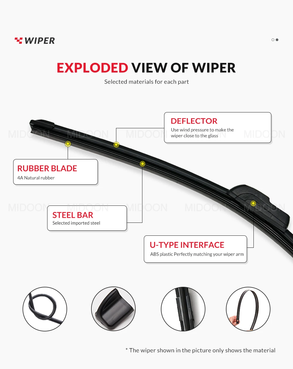 MIDOON Windscreen Wiper Blades For Honda CRV CR-V 2007-2011 3rd Generation Windshield Front Rear Set 2008 2009 2010 26"17"14"