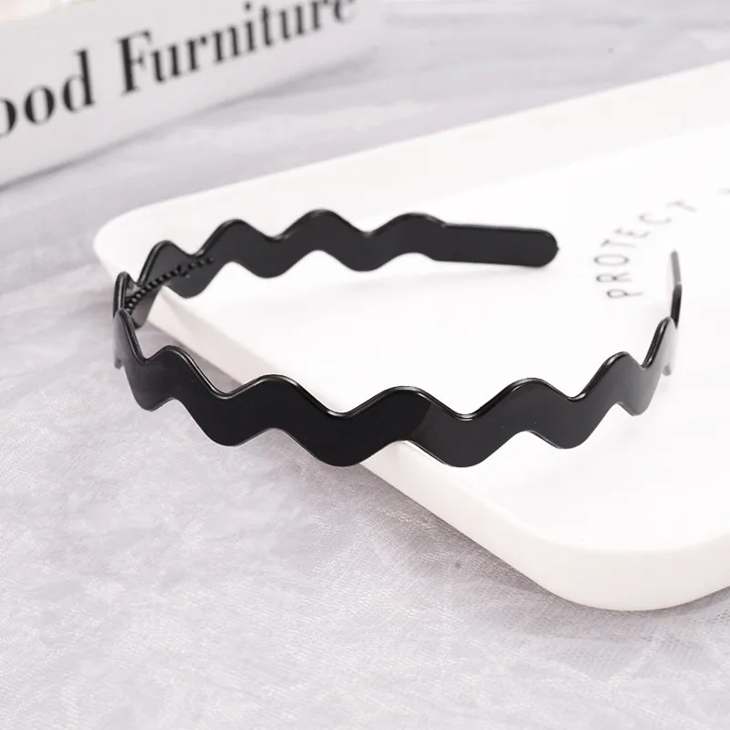 1pc Fashion Wave Mens Women Unisex Plastic Resin Black Wavy Hair Head Hoop Band Sport Headband Hair Accessories Headdress